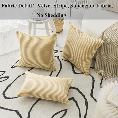 Home Brilliant 2 Pack 24x24 Pillow Shams Striped Corduroy Textured Velvet European Sham Throw Pillowcase for Bed Decorations, 24 x 24 inch, Taupe