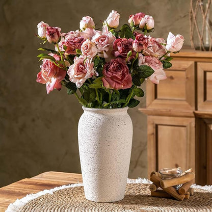 Rustic Farmhouse Flower Large Ceramic Vase, Vintage Pampas Grass Vase, White Modern Decorative Ceramic Flower Vase for Home Decor, Table, Living Room Decoration, Shelf Decor, Mantel, 9.8 Inch
