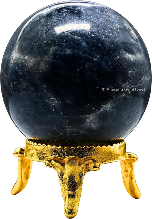 Amazing Gemstone Iolite Crystal Ball with Stand - 1.5 Inches Crystal Sphere Meditation Balls for Witchcraft and Decorative Balls
