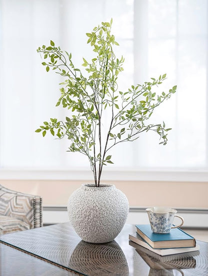 White Ceramic Vase Flower Vase, Big Textured Round Vase for Centerpieces, Kitchen, Living Room, Bedroom Decor Gifts
