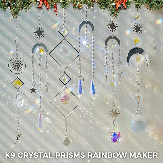 suddus 6pcs Silver Suncatchers Crystal Prism, Christmas Rainbow Maker Pendants, Sun Catcher Hanging for Window, Home, Garden, Cat, Thanksgiving Day, Party, Wedding Decoration