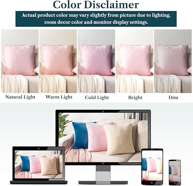 PAVILIA Light Pink Throw Pillow Covers 18x18 Set of 2, Decorative Pillow Cases for Bed Sofa Couch, Boho Aesthetic Accent Decor Cushion Bedroom Living Room, Velvet Square Euro Sham Covers, Blush Pink