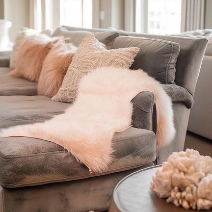 Super Area Rugs Ultra Soft & Fluffy Faux Sheepskin Rug, Light Pink 2 x 4 Feet Sheepskin Carpet for Bedroom Living Room