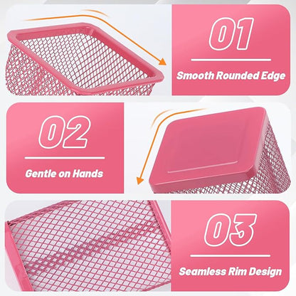 Segarty Pen Cup, 12 Pack Square Dark Pink Pen Holder for Desk, Multifuntional Mesh Pencil Cups Holder for Marker, Office Supplies, School Students, Home, Desktop Accessories Storage Organizer