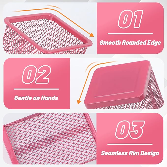 Segarty Pen Cup, 6 Pack Square Dark Pink Pen Holder for Desk, Multifuntional Mesh Pencil Cups Containers for Marker, Office Supplies, School Students, Home, Desktop Accessories Storage Organizer