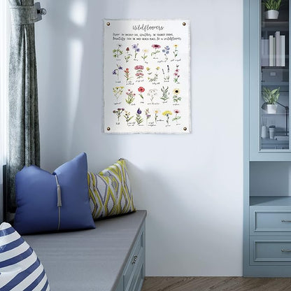 Botanical Inspirational Wall Art Flower Poster - 18” x 24” Cotton Canvas Wildflower Fabric Wall Hangings | Rustic & Farmhouse Style Watercolor Floral Art for School | Bedroom Decor for Women