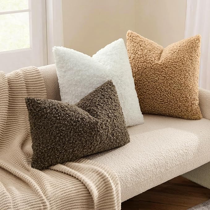 MIULEE Pack of 2 Throw Pillow Covers 18x18 Inch Neutral Pure White Faux Fur Decorative Sherpa Pillow Covers Fuzzy Accent Soft Sheepskin Fleece Cushion Cases for Boho Home Decor Couch Living Room Bed