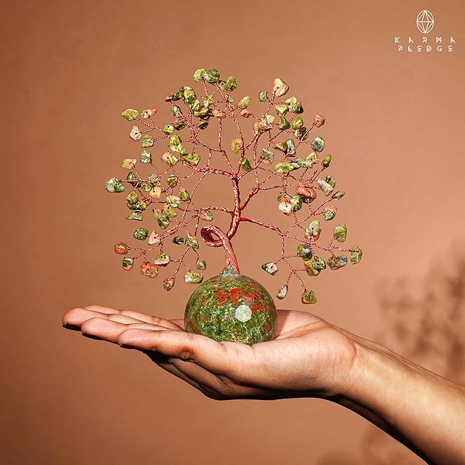 Crystal Tree of Life Home and Office Decor Gifts for Women, Unakite Chakra Healing Stones Feng Shui Bonsai Tree for Positive Energy, Money, Good Luck, Christmas Decor, Birthday Gifts for Mom