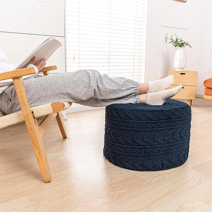 Boucle Pouf Ottoman and Foot Rest 20 x 20 x 14 Inches Floor Pouf Boho Foot Stool Home Decor for Couch Sofa Bean Bag Chairs Navy Blue