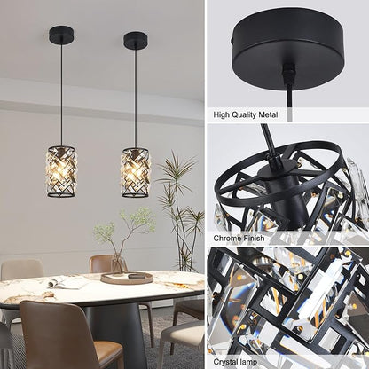 3 Pack Black Pendant Lights Kitchen Island, Kitchen Island Dining Room Light Pendant Lighting Fixtures High end Crystal Chandelier Over Island Table Modern Hanging Light for Bar Dining Room