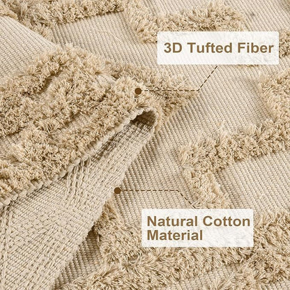 Uphome Boho Runners for Hallways 2.6' x 10', Washable Farmhouse Entryway Runner Rug, Cotton Tufted Bedroom Runner Rugs, Bohemian Tribal Aesthetic Rug for Kitchen Doorway Bathroom Living Room, Khaki