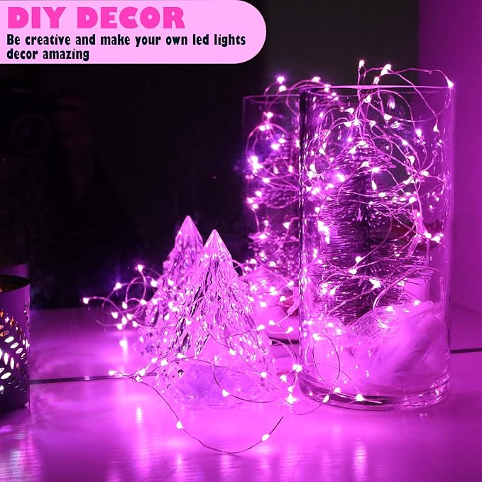 6-Pack 7Ft Starry String Lights No Remote Fairy String Lights 20 Micro Starry Leds On Silvery Copper Wire CR2032 Batteries Included for Wedding Centerpiece,Party,Christmas Table Decor (Pink)