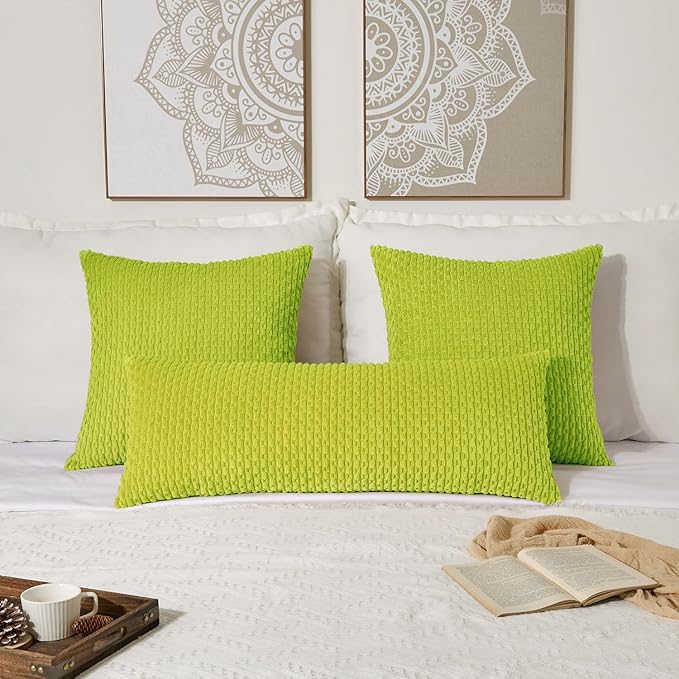 Kevin Textile 14x36 Inch Long Lumbar 1 Pack Boho Decorative Throw Pillow Cover Soft Striped Corduroy Rectangle Cushion Case Farmhouse Accent for Living Room Couch Sofa Bed, Christmas Green