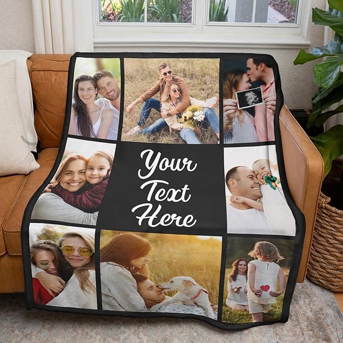 Gudina Custom Blanket with Photos Text Personalized Blanket Thows with Picture Customizable Blanket Photo Blankets Customize for Mom Dad Couple Girlfriend Boyfriend Wife Husband