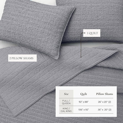 Great Bay Home King Size Blue 100% Cotton Honeycomb Waffle Quilt and Sham Set - Garment Washed, Waffle Weave Like Texture, Lightweight 3-Piece Bedding Set (Denim Blue)