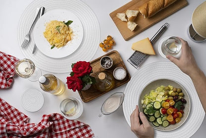 Woven Cotton Rope Round Placemats Set of 4 with Holder Included,13" Placemats&4.3" Coasters,White Round Table Mats -Natural Heat Resistant Place mats for Dinner Plates Table Decor