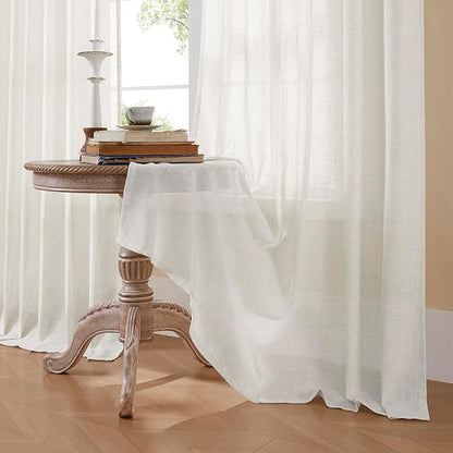 Joydeco Light Filtering Curtains 108 Inch Length for Bedroom, Linen Curtains 108 Inch Length 1 Panel Set for Living Room，White Semi Sheer Drapes 108 Inches Long with Rod Pockets