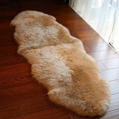 Genuine Sheepskin Rug New Zealand Fluffy Lambskin Rug, Natural Luxury Sheepskin Throw for Bedroom Living Room Children's Room - Premium Area Rug Chair Cover (2×6 Feet, Worm Brown)