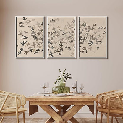 MUDECOR Framed Wall Art Print Set Minimalist Subtle Birds in Motion Illustrations Modern Art Boho Decorative Colorful Chic for Living Room, Bedroom, Office - 16"x24"x3 White