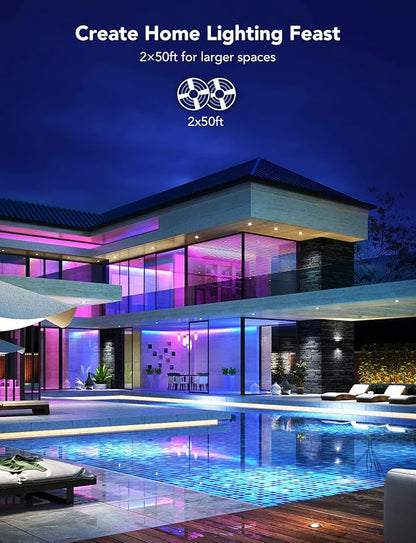 Govee 100ft RGBIC LED Strip Lights, Smart LED Lights for Bedroom, Bluetooth LED Strip Lights APP Control, DIY Multiple Colors on One Line, Color Changing LED Lights for Bedroom Decor, 2 Rolls of 50ft