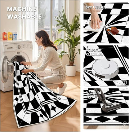 Black and White Checkered Rug, Checkered Rug 5x7, Modern Geometric Pattern Carpet, Retro Machine Washable Non Slip Area Rugs, Contemporary Rugs for Living Room/Bedroom 5x7