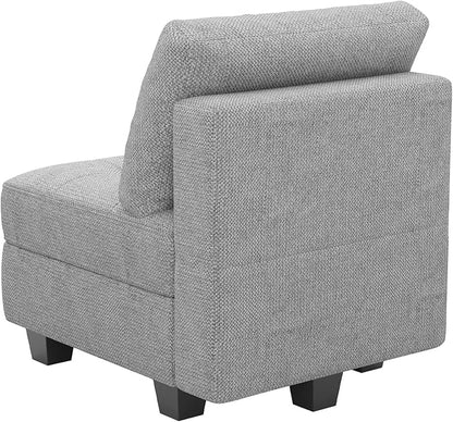 Belffin Middle Module Seat for Modular Sofa Sectional Couch with Storage Accent Armless Sofa Chair Modern Fabric Light Grey