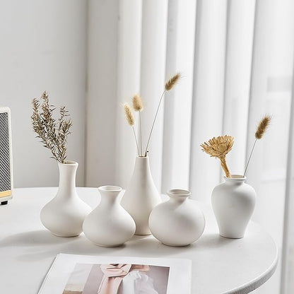 AWNR Bud Vases Home Decor: 5pcs Small Vases for Flowers White Ceramic Vase Centerpiece Table Decorations Minimalist Vases Bulk for Dining Room Kitchen