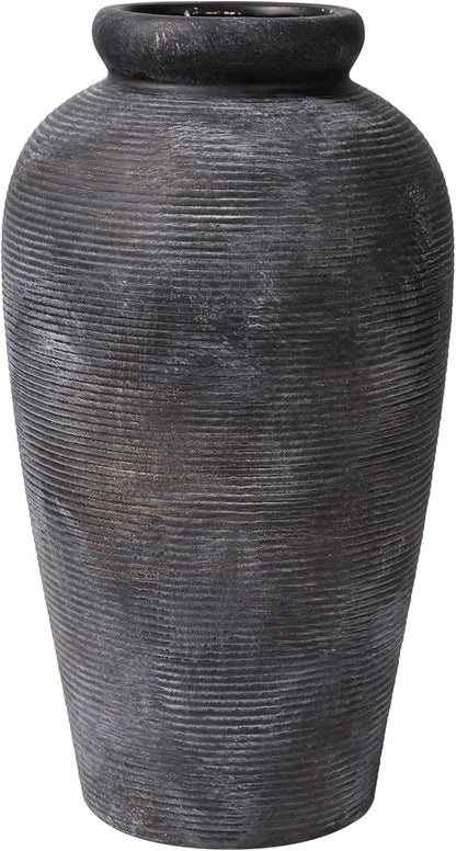Large Ceramic Rustic Vase, 11 inch Farmhouse Flowers Tall Vase Vintage Texture Pottery Floor for Indoor Table, Centerpieces, Living Room Home Decor, Bronze