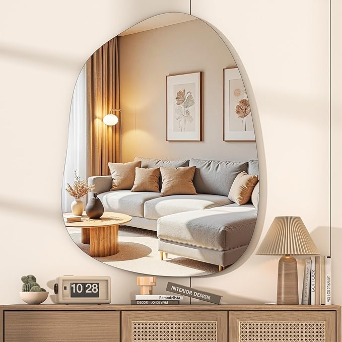 Hasipu Irregular Wall Mirror - 25"x19" Asymmetrical Frameless Mirror, Modern Decorative Mirrors for Living Room, Entryway, Hallway, Bathroom, Bedroom,Wall Mounted Home Decor