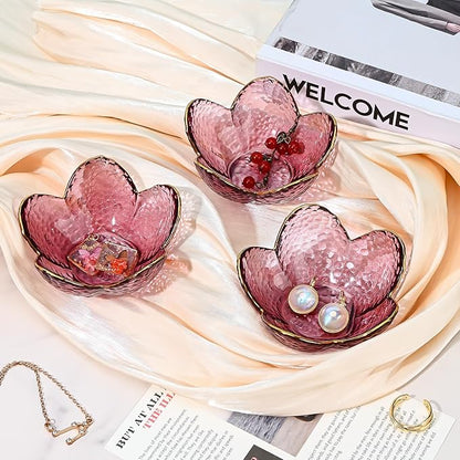 Koythin 2-Piece Glass Jewelry Tray, Small Trinket Holder for Necklace Bracelet Earring, Ring Holders for Bathroom, Aesthetic Trinket Dish, Flower Nightstand Decor for Girl Mom (Purple)