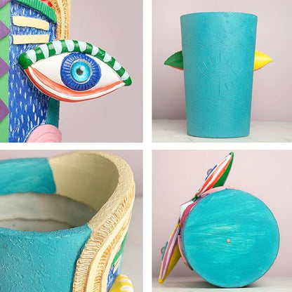 Picasso Abstract Face Planter Pots Colorful Funky Flower Pots Unique Head Planter with Drainage Handcrafted Resin Vases for Indoor ＆ Outdoor Plants Home Decor