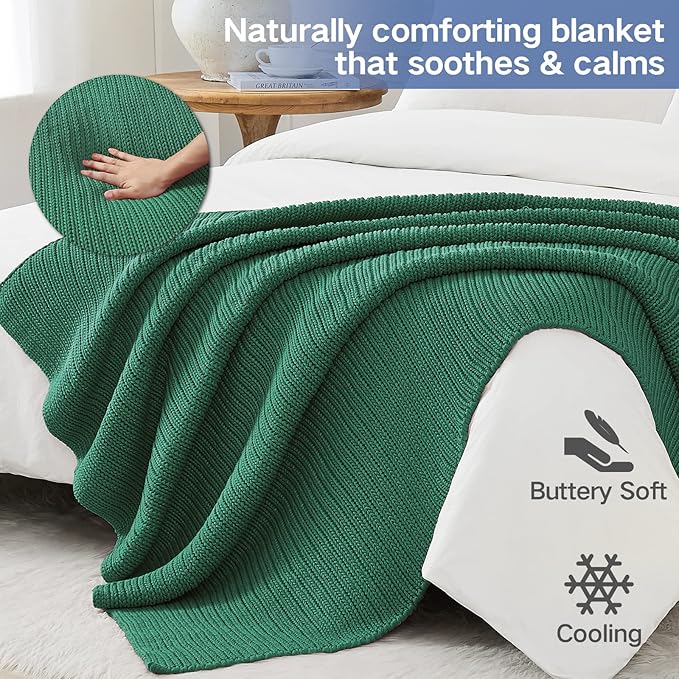 Guohaoi Knitted Weighted Blanket for Adults (Green 48"x72" 20lbs) No Beads Cooling Throw Blanket for Hot Sleepers, Home Decor Breathable Chunky Knit Heavy Blanket Use on Full Size Bed