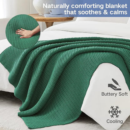 Guohaoi Knitted Weighted Blanket Kids (Green 50"x60" 5lbs) No Beads Cooling Heavy Blanket, Home Decor Breathable Chunky Knit Throw Blanket for All-Season Use
