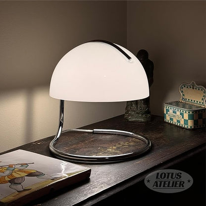 Lotus Atelier Chrome Bauhaus Light | Retro Mushroom Table Lamp for Room Aesthetic Modern Lighting for Bedroom | Mid Century Modern | Cool Retro Living Room Decor & Bedroom Decor (10.5" H x 9.5" W)