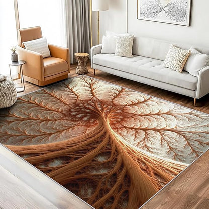Abstract Art Rug 4x6, Washable Fractal Rugs for Living Room Bedroom, Contemporary Aesthetic Area Rug for Home Decor, Non Slip Backing Floor Carpet with Gripper - 4 x 6 ft