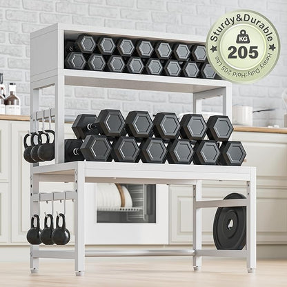 EnHomee Microwave Stand, 205LBS Microwave Shelf, Adjustable Countertop Shelf Heavy Duty 4-Tier with 9 Hooks for Kitchen Counter Organizer, Microwave Stand with Storage and Microwave Oven Rack (White)
