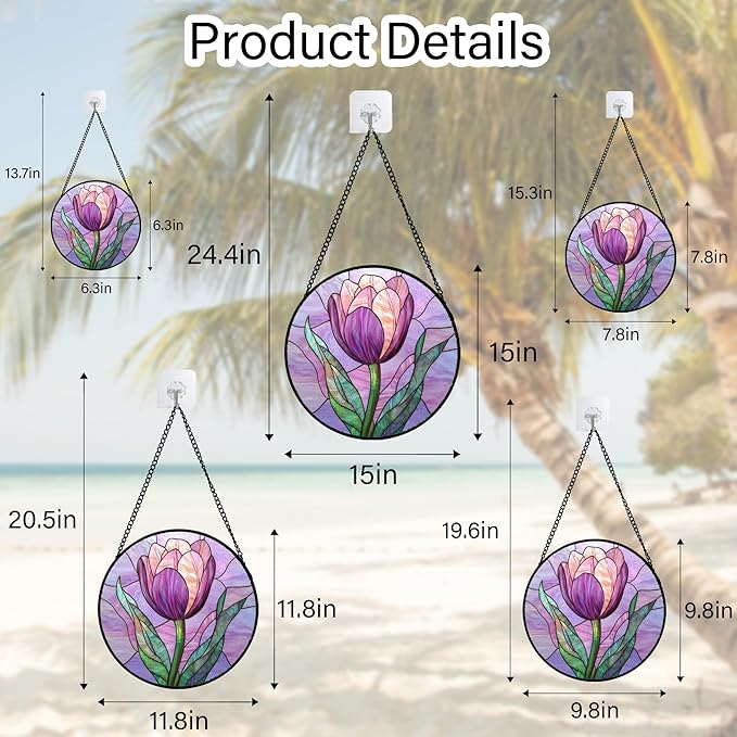 DASTOLL Stained Glass Window Hanging Purple Tulips Flower Large 15" - Suncatcher Door Garden Sun Catcher Home Decor Birthday Mother's Day for Mom Men Woman Parents Her Nana Friend