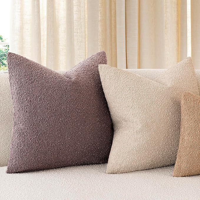 Foindtower Decorative Textured Boucle Throw Pillow Covers Accent Solid Pillow Cases Neutral Soft Cozy Couch Cushion Case for Chair Sofa Bedroom Living Room Home Decor 22x22 Inch,1PC,Dark Purple