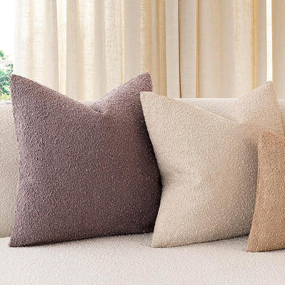Foindtower Decorative Textured Boucle Throw Pillow Covers Accent Solid Pillow Cases Neutral Soft Cozy Couch Cushion Case for Chair Sofa Bedroom Living Room Home Decor 18x18 Inch,1PC,Dark Purple