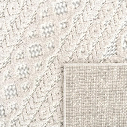 Paco Home Modern Area Rug with Carved Geometric Pattern in Cream Ivory, Size: 6'7" x 9'6"