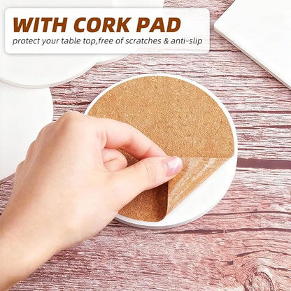 Coasters Set of 6 Ceramic Drink Coaster with Cork Base Modern Style Coasters for Mugs and Cups Office Kitchen 4 in