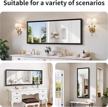 Black Bathroom Mirror 60 x 24 Inch Rectangle Wave Beveled Frame for Wall Bathroom Vanity Mirror for Over Sink, Tempered Glass,for Entryway Hangs, Bathroom Living Room Horizontal or Vertical