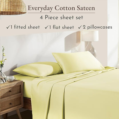 California Design Den Natural 100% Cotton Bed Sheets Full Size Bed Set with Deep Pockets - Soft Sateen Weave, Durable Sheets (Buttery Yellow)
