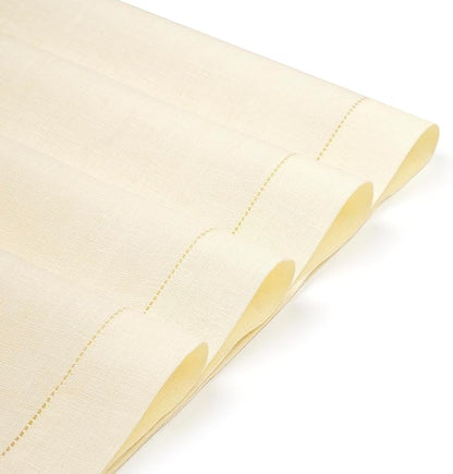 D'Moksha Homes Cream Linen Cloth Placemats Set of 4-100% Pure Linen Hemstitch Placemats 14 x 19 Inch - Classic Hemstitch Table Place Mats for Holiday - Handcrafted and Machine Washable