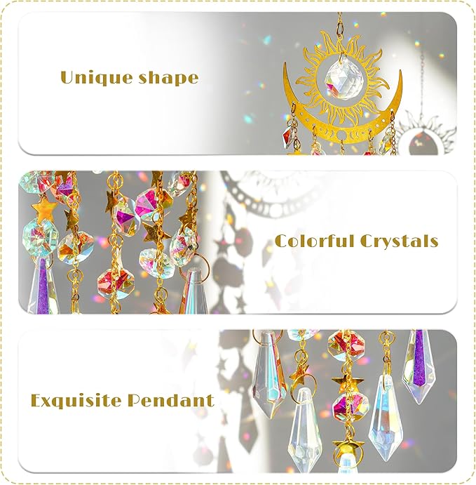 H&D HYALINE & DORA Crystal Sun Catcher Sun and Moon Suncatcher for Windows Hanging Indoor Outdoor Light Catcher for Home & Garden Decor