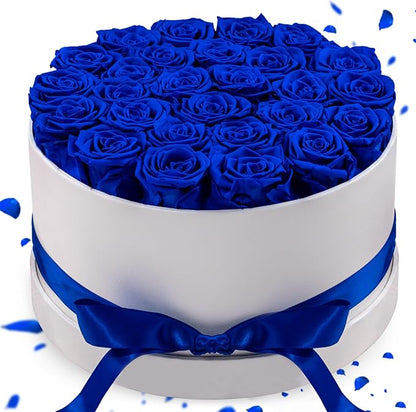 27 Forever Roses in Luxury White Box, Eternal Real Roses Birthday Gifts for Women, Preserved Flowers for Delivery Prime, Anniversary, Valentine's Day, Mothers Day for Mom (Blue)