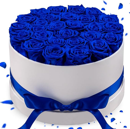 27 Forever Roses in Luxury White Box, Eternal Real Roses Birthday Gifts for Women, Preserved Flowers for Delivery Prime, Anniversary, Valentine's Day, Mothers Day for Mom (Blue)