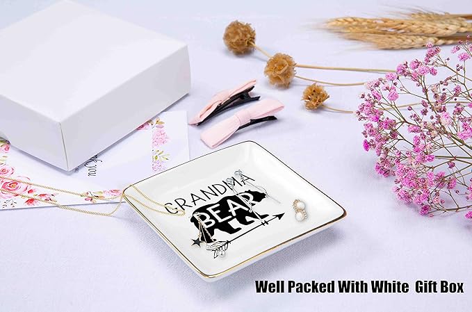 Funny Grandma Gifts-Mother's Day Gift for Grandmother from Grandchild-Bear Theme-Nana Birthday Thanksgiving Christmas Presents-Ceramic Jewelry Tray,Trinket Holder,Ring Dish