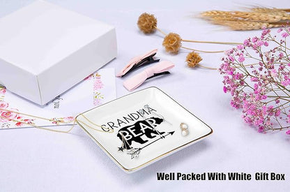 Funny Grandma Gifts-Mother's Day Gift for Grandmother from Grandchild-Bear Theme-Nana Birthday Thanksgiving Christmas Presents-Ceramic Jewelry Tray,Trinket Holder,Ring Dish
