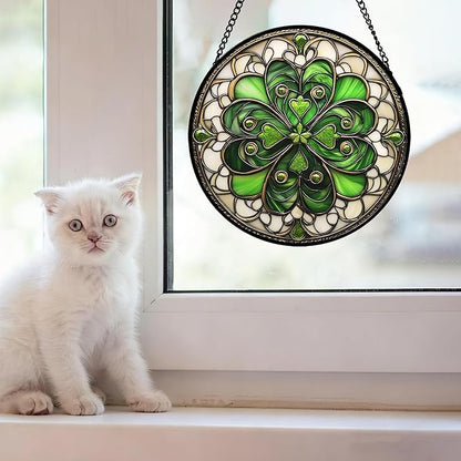 DASTOLL Stained Glass Window Hanging St. Ripak Festival Green Lucky Clover Large 11.8" - Suncatcher Door Garden Sun Catcher Ireland Decor Mother's Day for Mom Woman Her Men Sisters